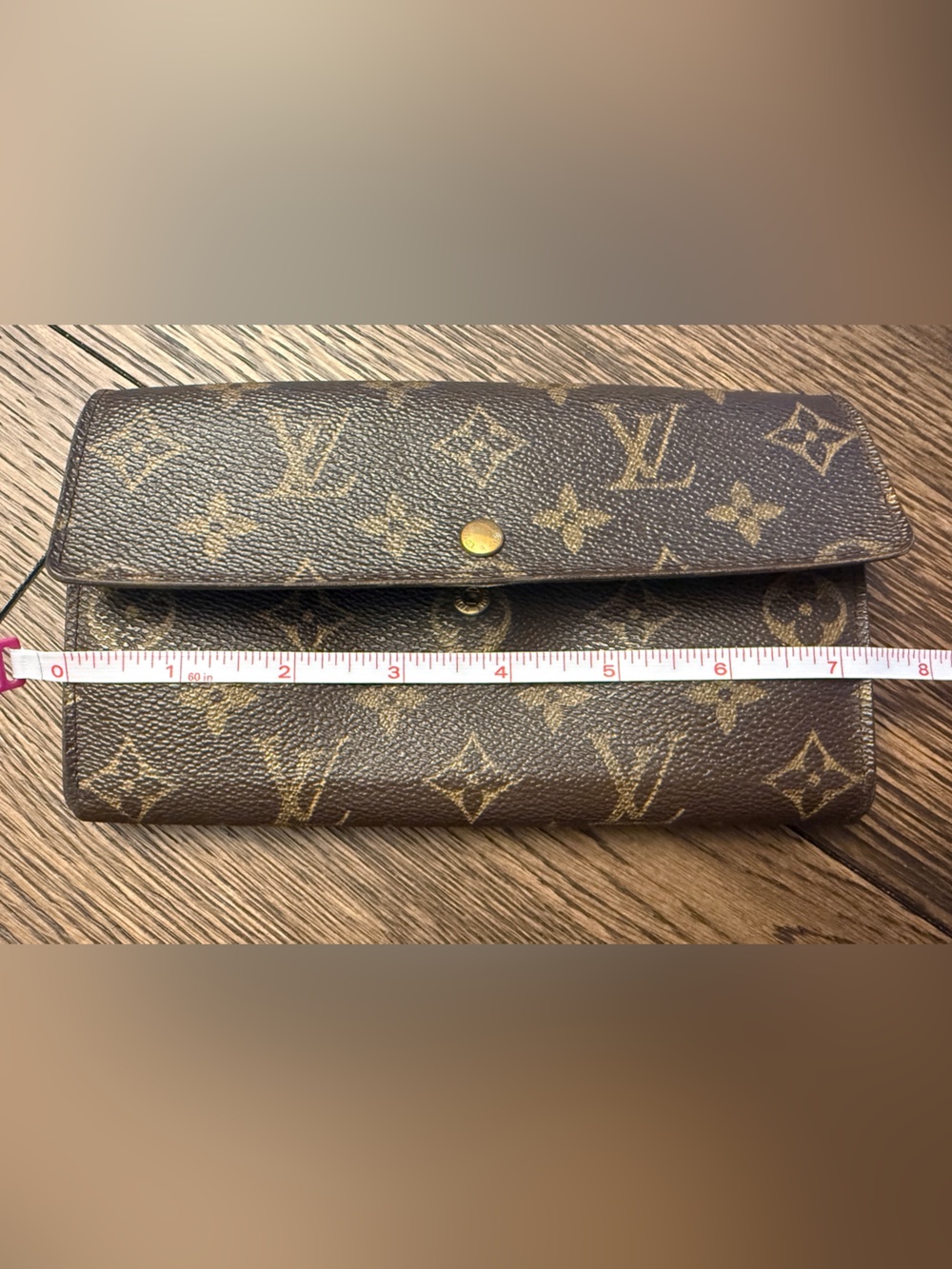 Vintage Louis Vuitton Brown Monogram Wallet/Crossbody with Gold Chain with COA - Picture 12 of 14